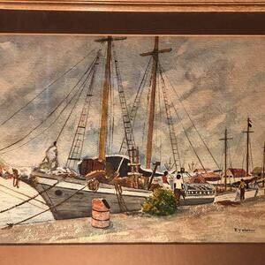 Ship at Port watercolor